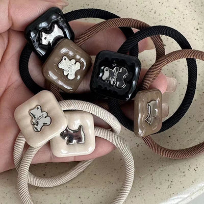 Korean Style New High-Grade Design Bear Puppy Necklace Square Rubber Band Tie Ponytail Hair String Headdress High Elasticity High Quality  Hair Accessories