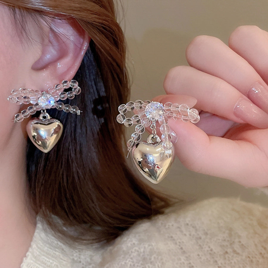 1 Pair IG Style Heart Shape Inlay Copper Resin Glass Bead Zircon Drop Earrings