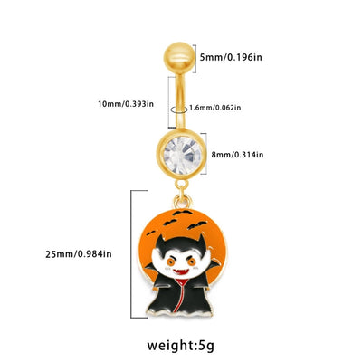 1 Piece Belly Rings Rock Punk Pumpkin Bat Skull 316 Stainless Steel  Alloy Epoxy Inlay Rhinestones Zircon Gold Plated