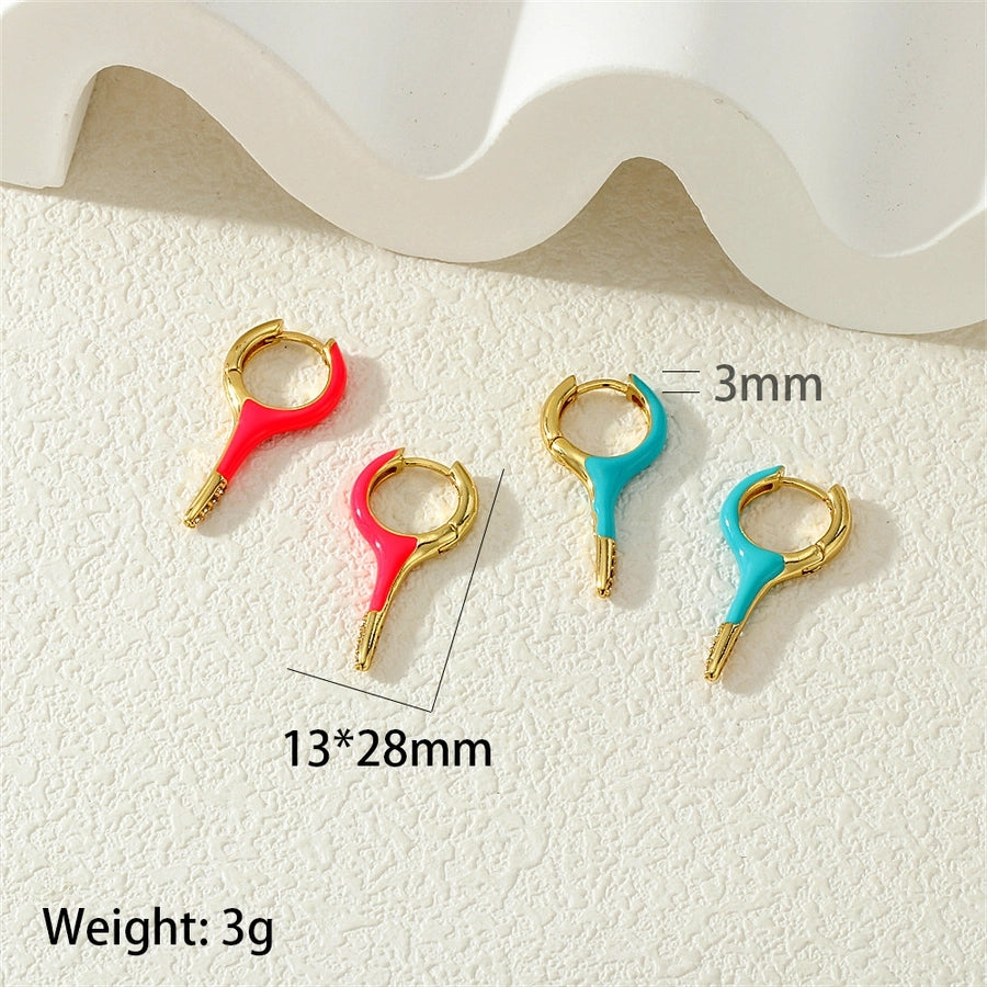 1 Pair IG Style Simple Style Commute Solid Color Enamel Inlay Copper Zircon 18K Gold Plated Earrings