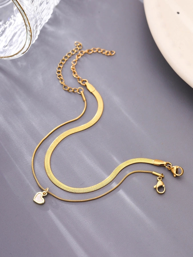 304 Stainless Steel Copper Inlay Heart Shape Zircon Bracelets