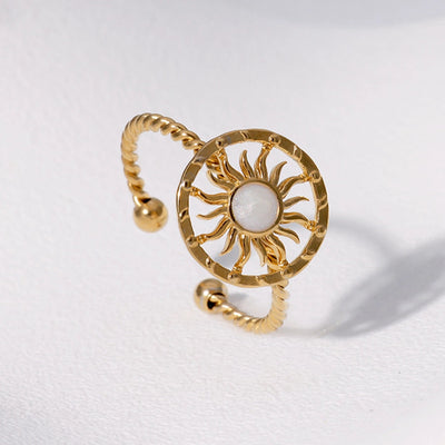 Jewelry Retro French Style Classic Style Sun 304 Stainless Steel 18K Gold Plated Enamel Stainless Steel Rings