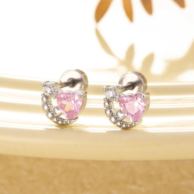 1 Piece Casual Korean Style Heart Shape Flower Copper Zircon Ear Studs