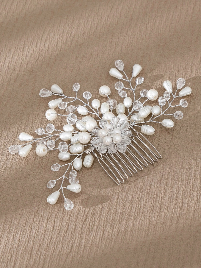 simple style flower artificial pearl inlay pearl insert comb