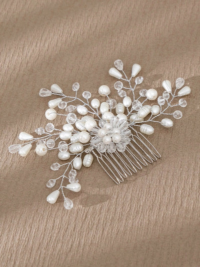 simple style flower artificial pearl inlay pearl insert comb