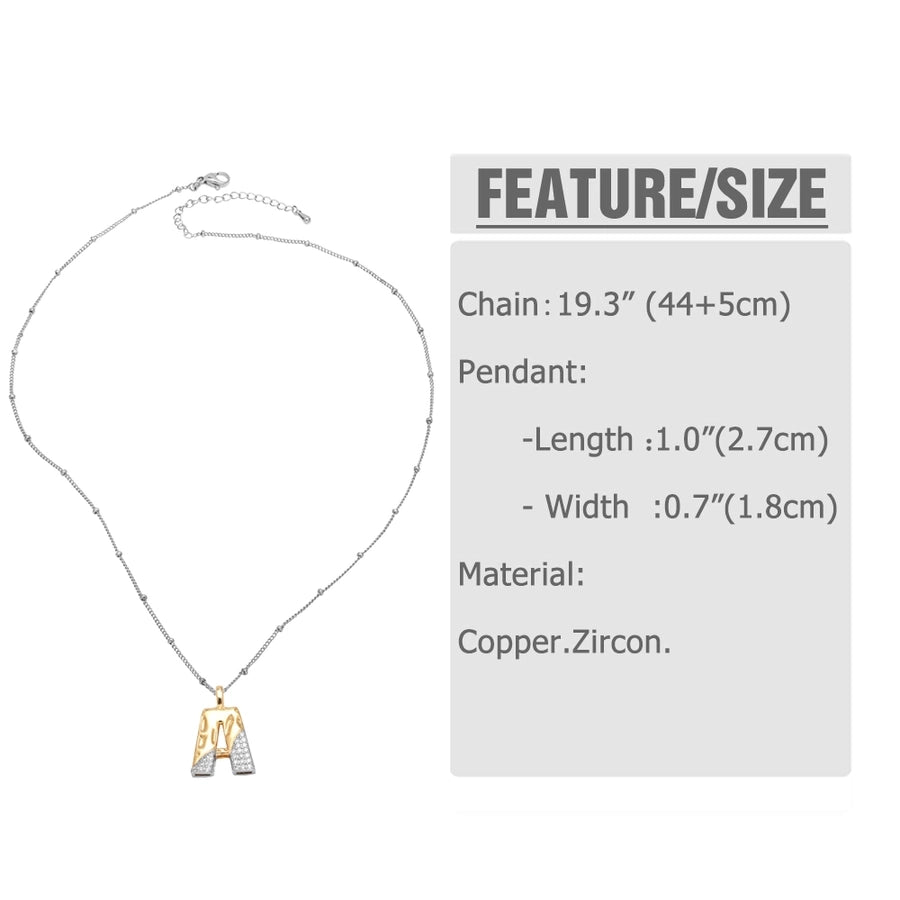 Jewelry Modern Style Simple Style letter 201 Stainless Steel Copper Zircon 18K Gold Plated Mixed Metal Inlay Pendant Necklace