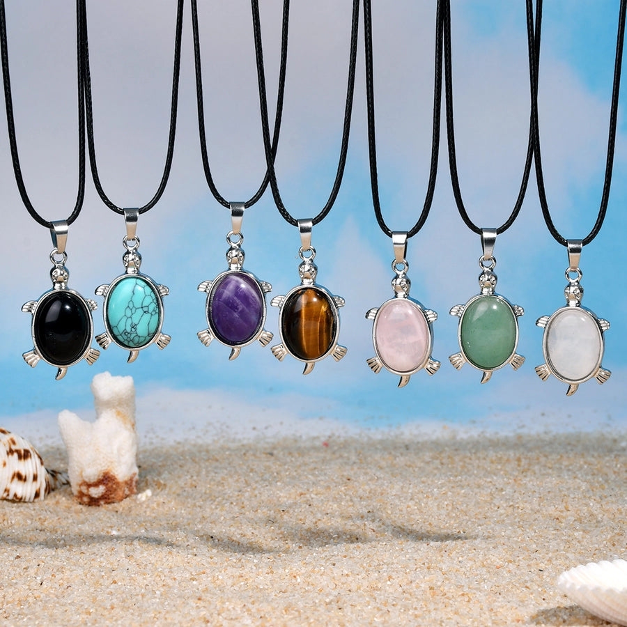 Elegant Simple Style Animal natural stone Leather rope Natural Stone  Pendant Necklace In Bulk