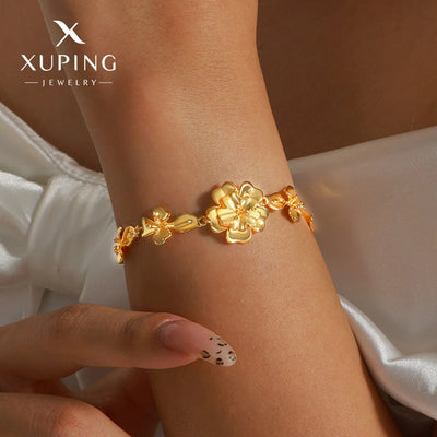 Jewelry Elegant Retro Flower Copper 18K Gold Plated Plating Bracelets
