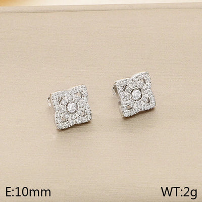 1 Pair Vintage Style Square Heart Shape Hollow Out Inlay 304 Stainless Steel Pearl Zircon 18K Gold Plated Earrings