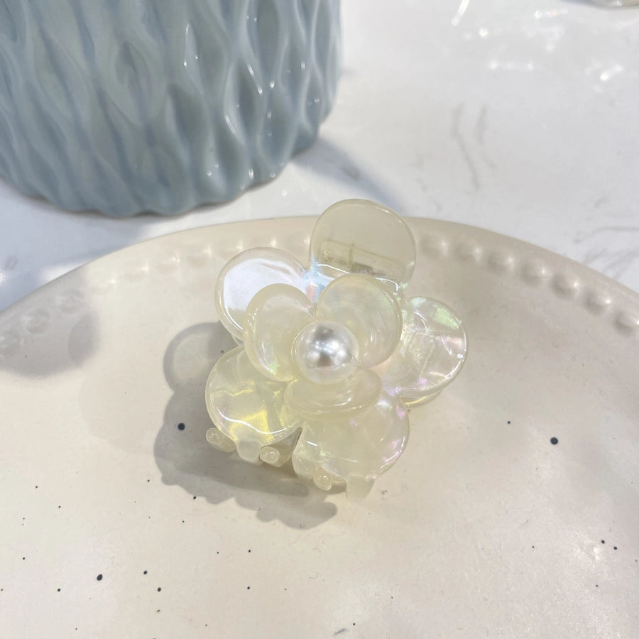 Women's Elegant Simple Style Flower Acetic acid sheets Inlay Artificial Pearls Hair Claws