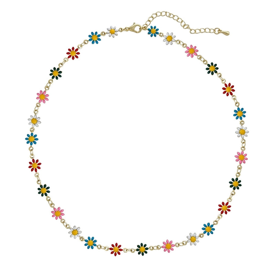 Copper Enamel Plating Daisy Necklace