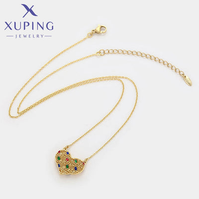 Copper 18K Gold Plated Inlay Heart Shape Artificial Gemstones Necklace