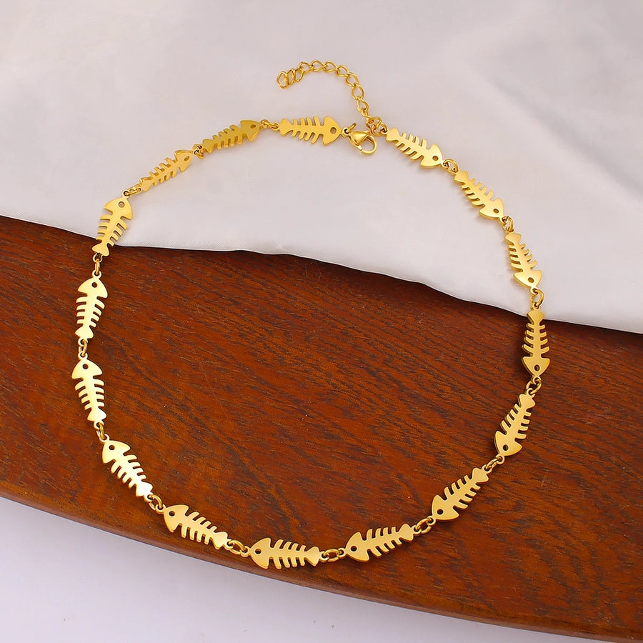 Jewelry IG Style Music Symbol Fish Bone 304 Stainless Steel 18K Gold Plated Bracelets Necklace