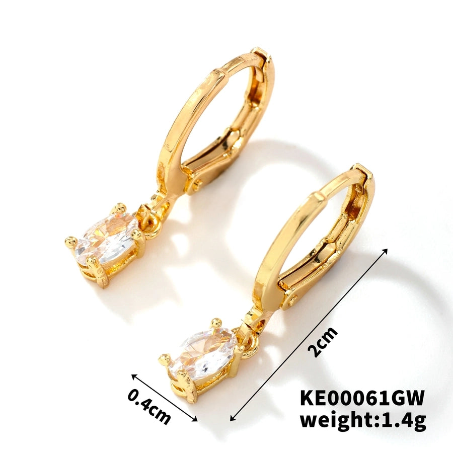 1 Pair Casual Elegant Heart Shape Flower Inlay Copper Zircon K Gold Plated Drop Earrings