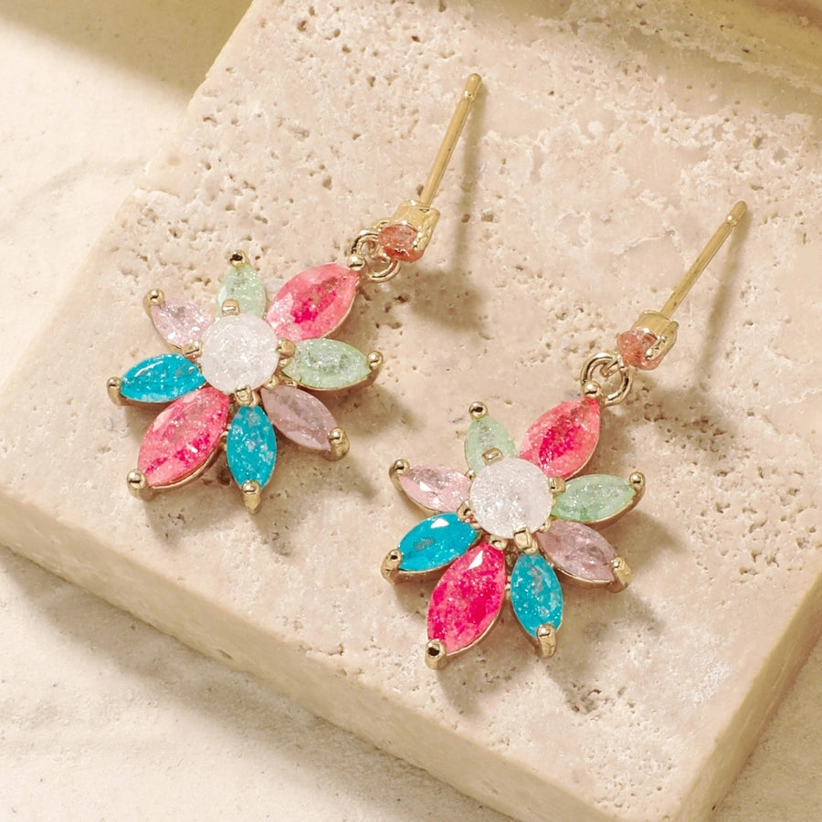 1 Pair Glam Pastoral Shiny Floral Inlay Copper Zircon K Gold Plated Rhodium Plated Ear Studs