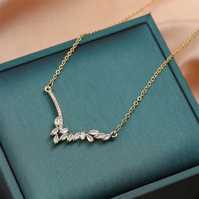 Jewelry Cute Queen Bridal Fruit 316 Stainless Steel  Copper Zircon 18K Gold Plated Appliques Pendant Necklace