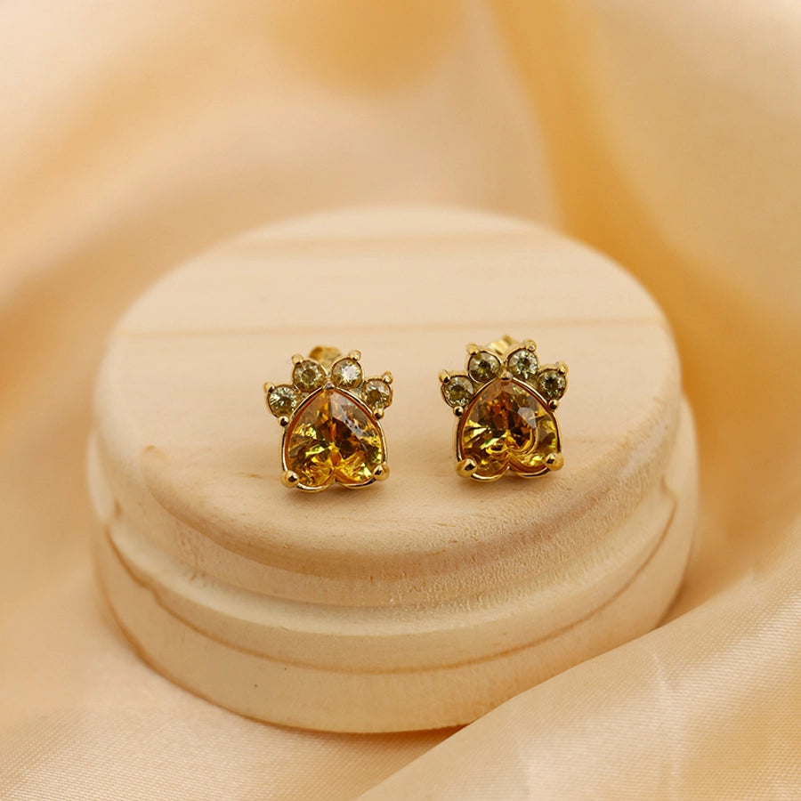 1 Pair Vintage Style Classic Style Paw Print Heart Shape Plating Titanium Steel Zircon 18K Gold Plated Ear Studs