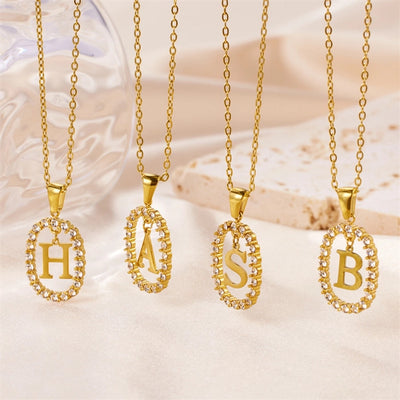 Jewelry Sweet Simple Style Artistic Letter 304 Stainless Steel Artificial Diamond Inlay Pendant Necklace