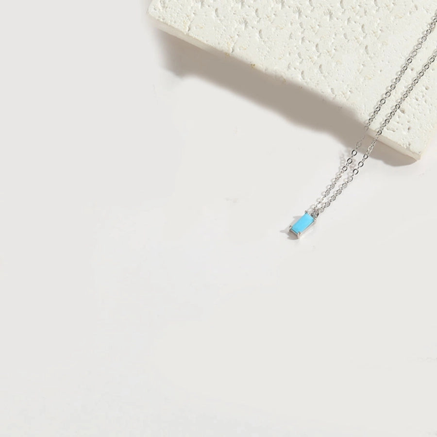 Copper 14K Gold Plated Inlay Rectangle Zircon Pendant Necklace