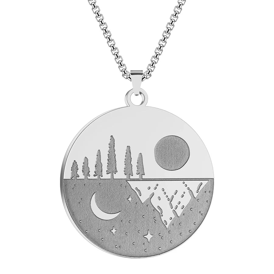 Jewelry Streetwear Moon Forest 304 Stainless Steel Pendant Necklace