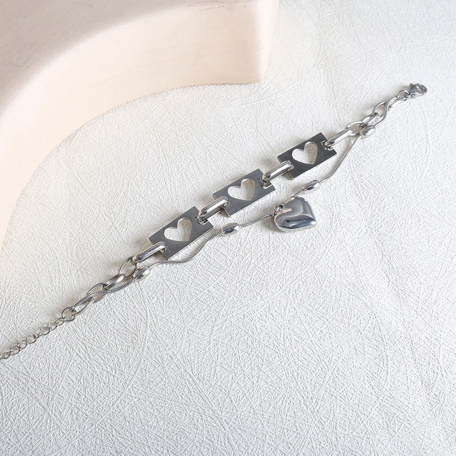 Jewelry IG Style Simple Style Commute Heart Shape 304 Stainless Steel Hollow Out Bracelets Necklace