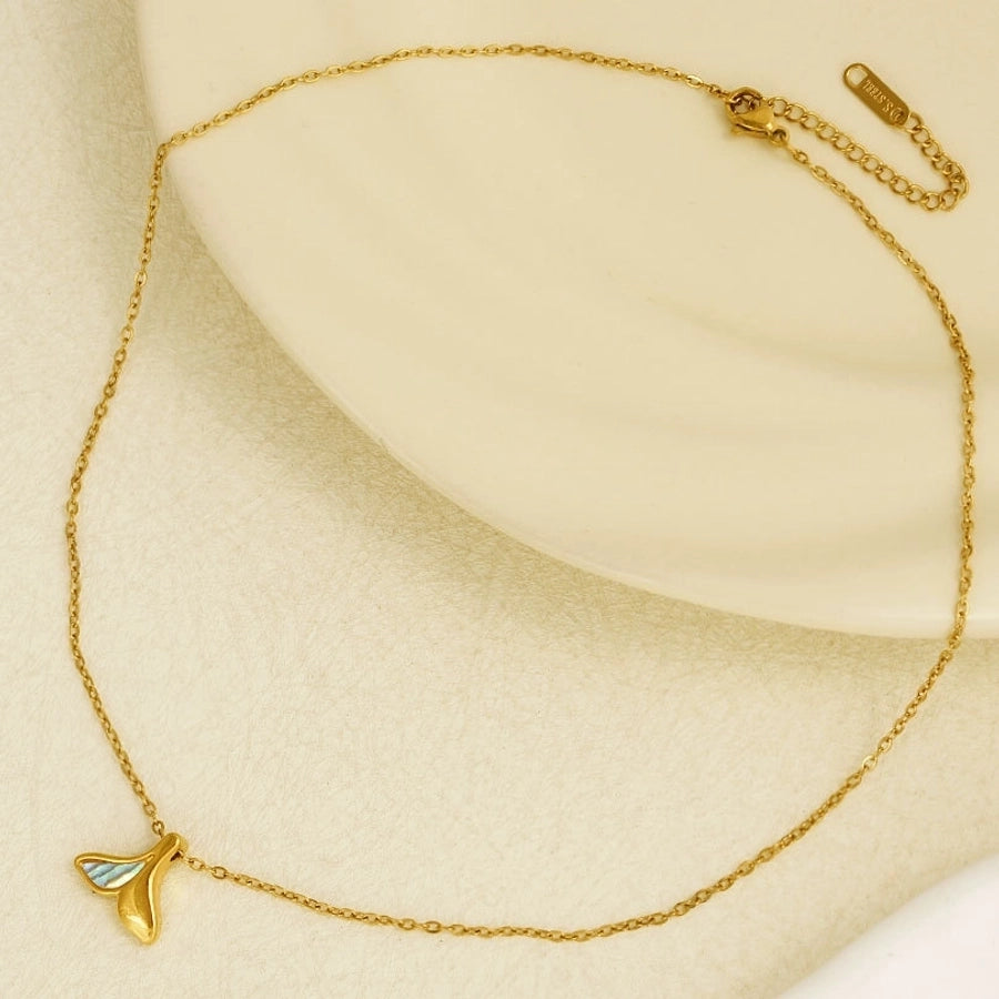 Jewelry Vintage Style Classic Style Fish Tail 304 Stainless Steel Shell 18K Gold Plated Irregular Plating Pendant Necklace
