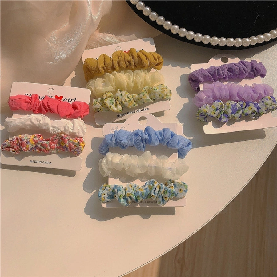 fashion flower cloth pleated hair tie 3 pieces