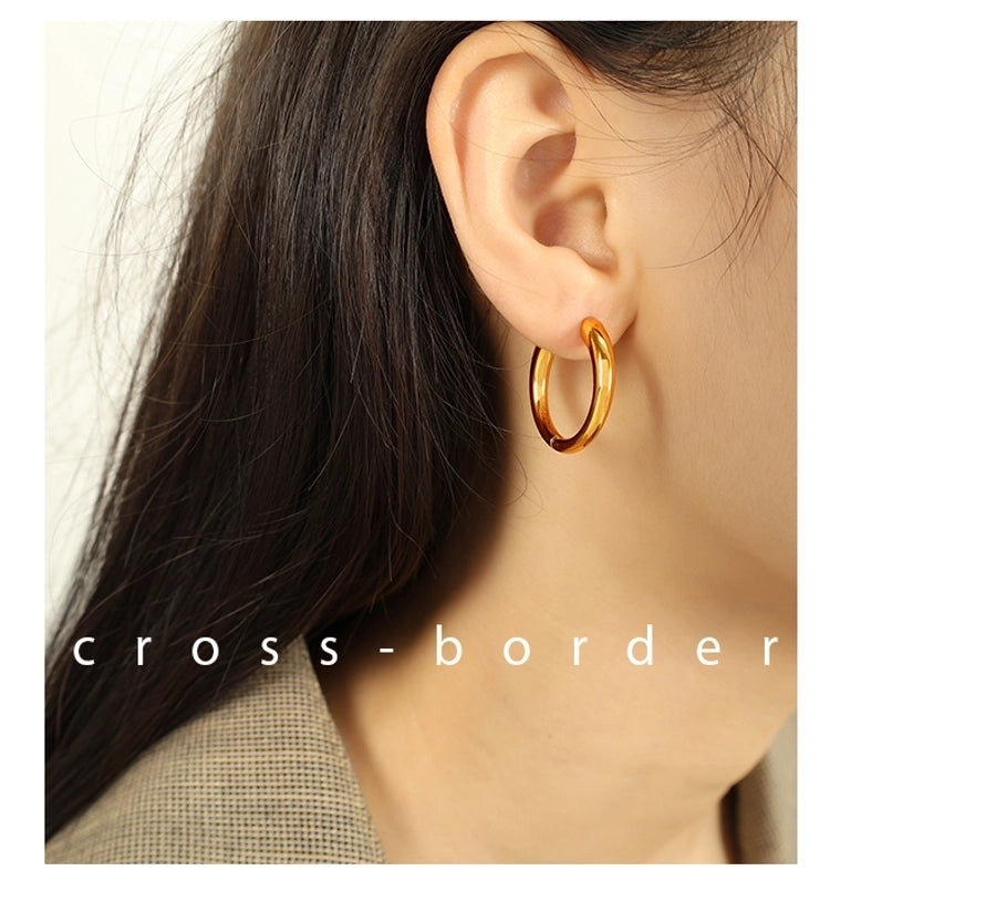 1 Pair IG Style Elegant Simple Style U Shape Round Polishing Plating 304 Stainless Steel 18K Gold Plated Earrings