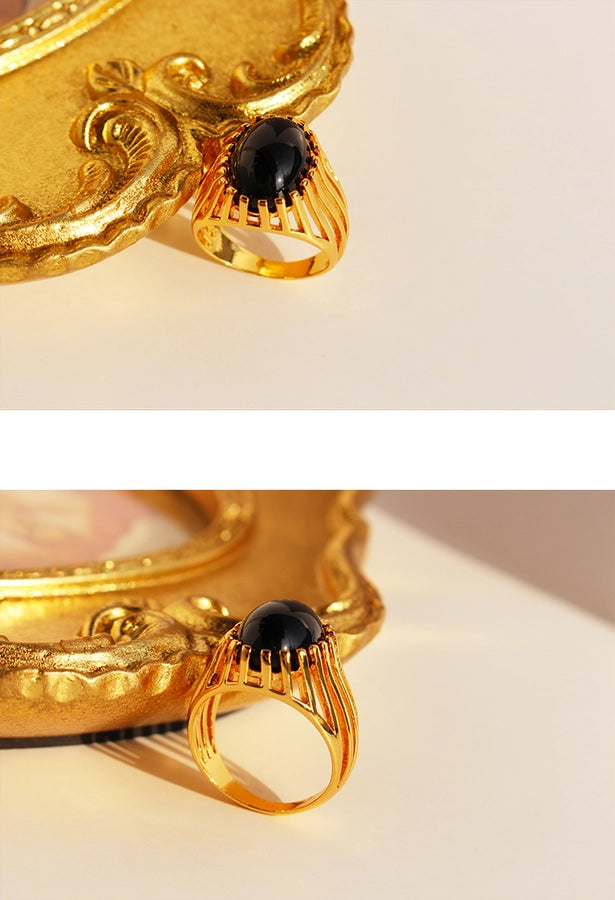 Brass 24K Gold Plated Inlay Geometric Gem Brass Rings