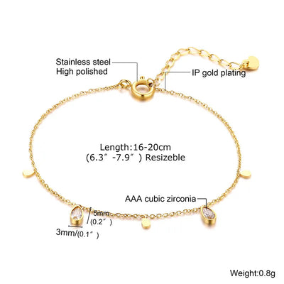 IG Style Korean Style Round Heart Shape Flower 304 Stainless Steel 18K Gold Plated Zircon Bracelets In Bulk