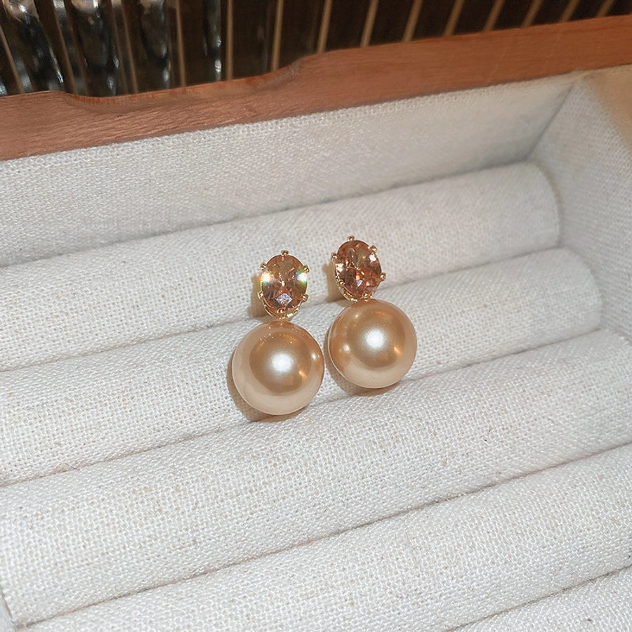 1 Pair Casual Simple Style Streetwear Geometric Inlay Copper Imitation Pearl Zircon Drop Earrings