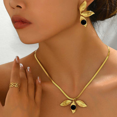 Jewelry Elegant French Style Sweet Leaf Ball 201 Stainless Steel 18K Gold Plated Stainless Steel Jewelry Sets