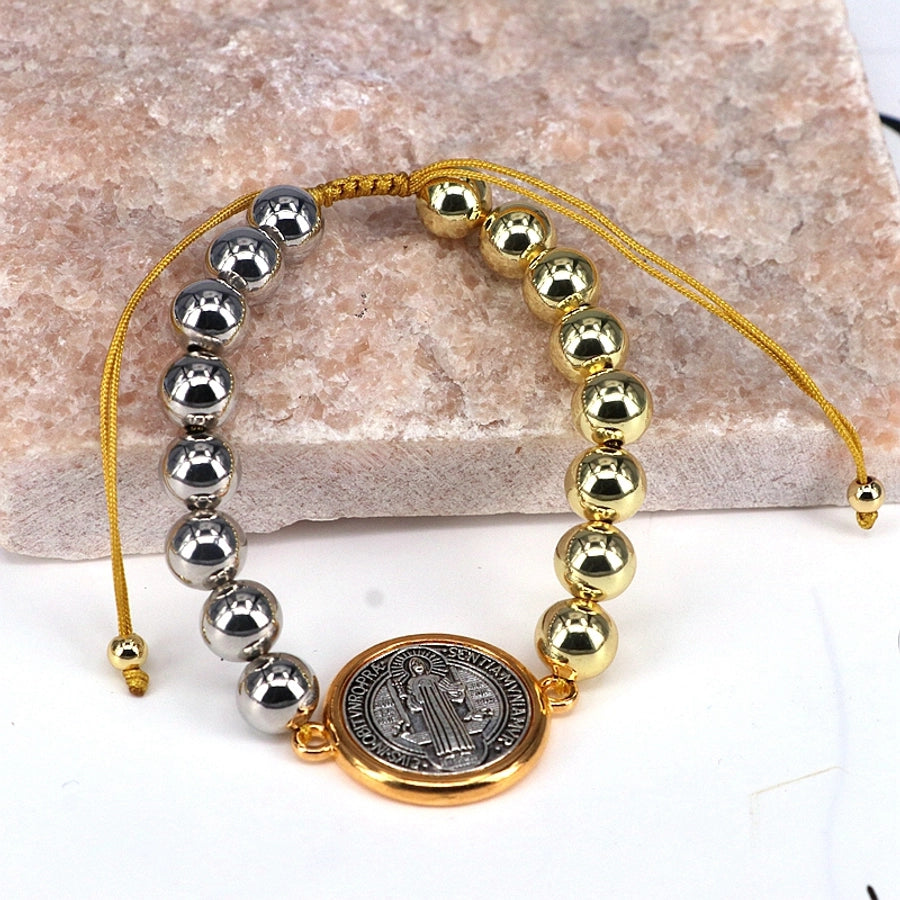 Copper Beaded Geometric Round Virgin Mary Bracelets