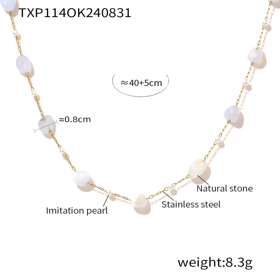 New Natural Stone Clavicle Necklace Light Luxury Bracelet  Hot Selling Stainless Steel Jewelry Set
