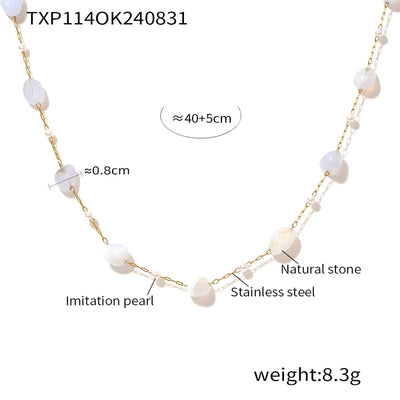 New Natural Stone Clavicle Necklace Light Luxury Bracelet  Hot Selling Stainless Steel Jewelry Set