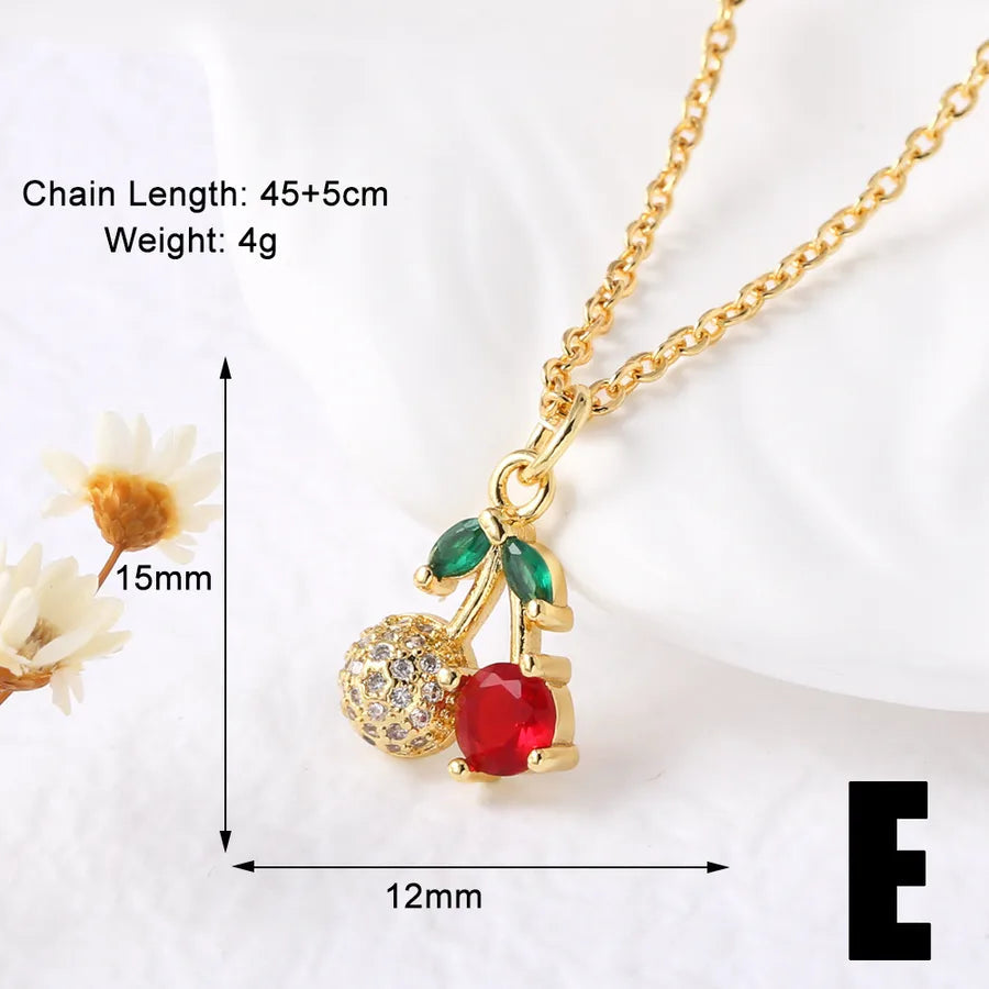 Wholesale Jewelry Modern Style Classic Style Cherry 201 Stainless Steel Copper Zircon 18K Gold Plated Plating Inlay Pendant Necklace O-shaped chain cable chain