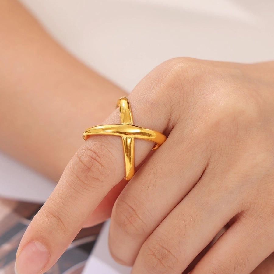 Jewelry Simple Style Classic Style Solid Color Titanium Steel 18K Gold Plated Plating Rings