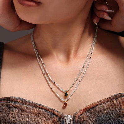 Elegant Vacation Water Droplets 304 Stainless Steel natural stone Zircon Beaded Chain Pendant Necklace In Bulk