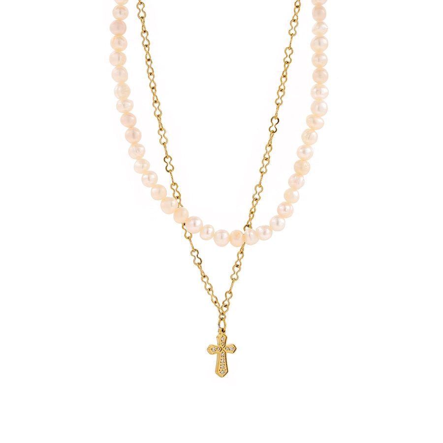 Jewelry Casual Elegant Cross Heart Shape 304 Stainless Steel Shell 18K Gold Plated Pendant Necklace