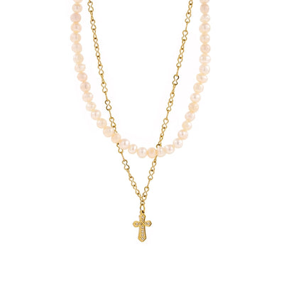 Jewelry Casual Elegant Cross Heart Shape 304 Stainless Steel Shell 18K Gold Plated Pendant Necklace