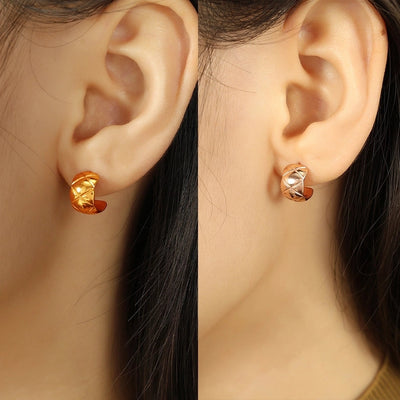 1 Pair IG Style Elegant Commute C Shape Argyle Polishing Plating 304 Stainless Steel 18K Gold Plated Ear Studs