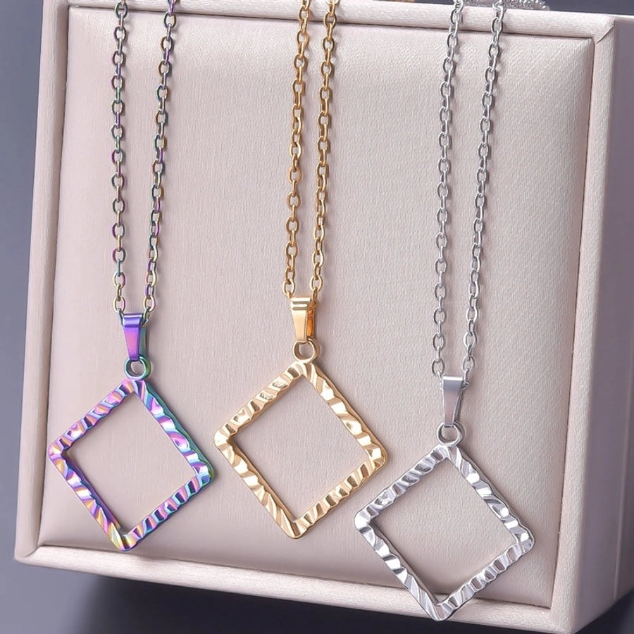 Jewelry Basic Simple Style Classic Style Square 304 Stainless Steel 18K Gold Plated Plating Pendant Necklace