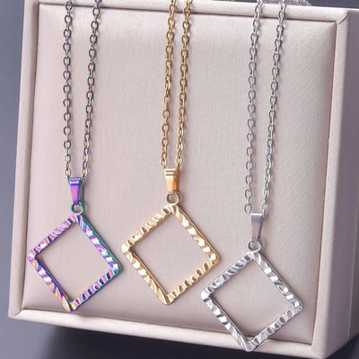 Jewelry Basic Simple Style Classic Style Square 304 Stainless Steel 18K Gold Plated Plating Pendant Necklace