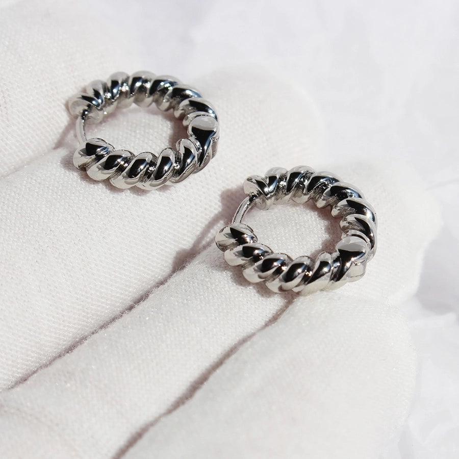 1 Pair Classic Style Round Twist Brass 24K Gold Plated Earrings