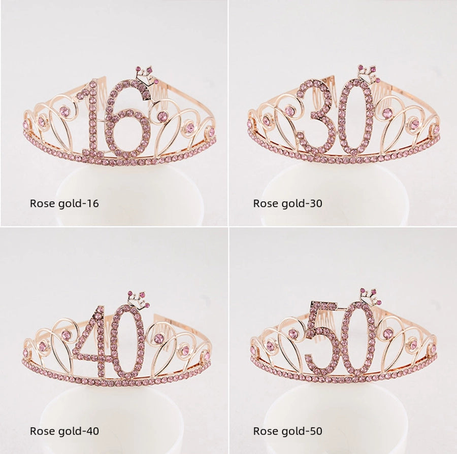 New Birthday Crown  60 Digital Birthday Headband Bridal Banquet Rhinestone Hair Accessories Alloy Headband Women