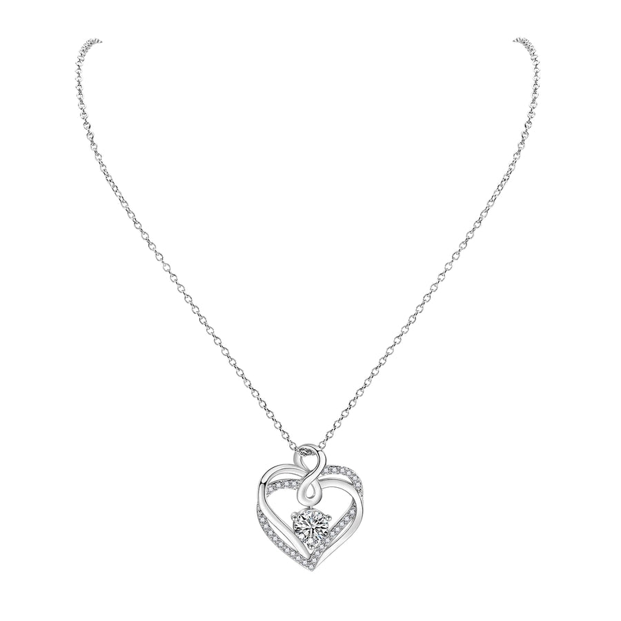Copper Inlay Heart Shape Zircon Pendant Necklace