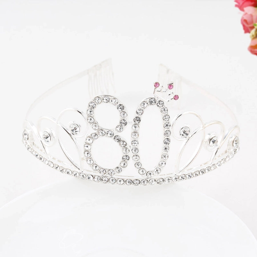 New Birthday Crown  60 Digital Birthday Headband Bridal Banquet Rhinestone Hair Accessories Alloy Headband Women