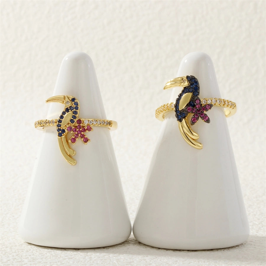 Jewelry Retro Classic Style Bird Copper Zircon Adjustable Ring