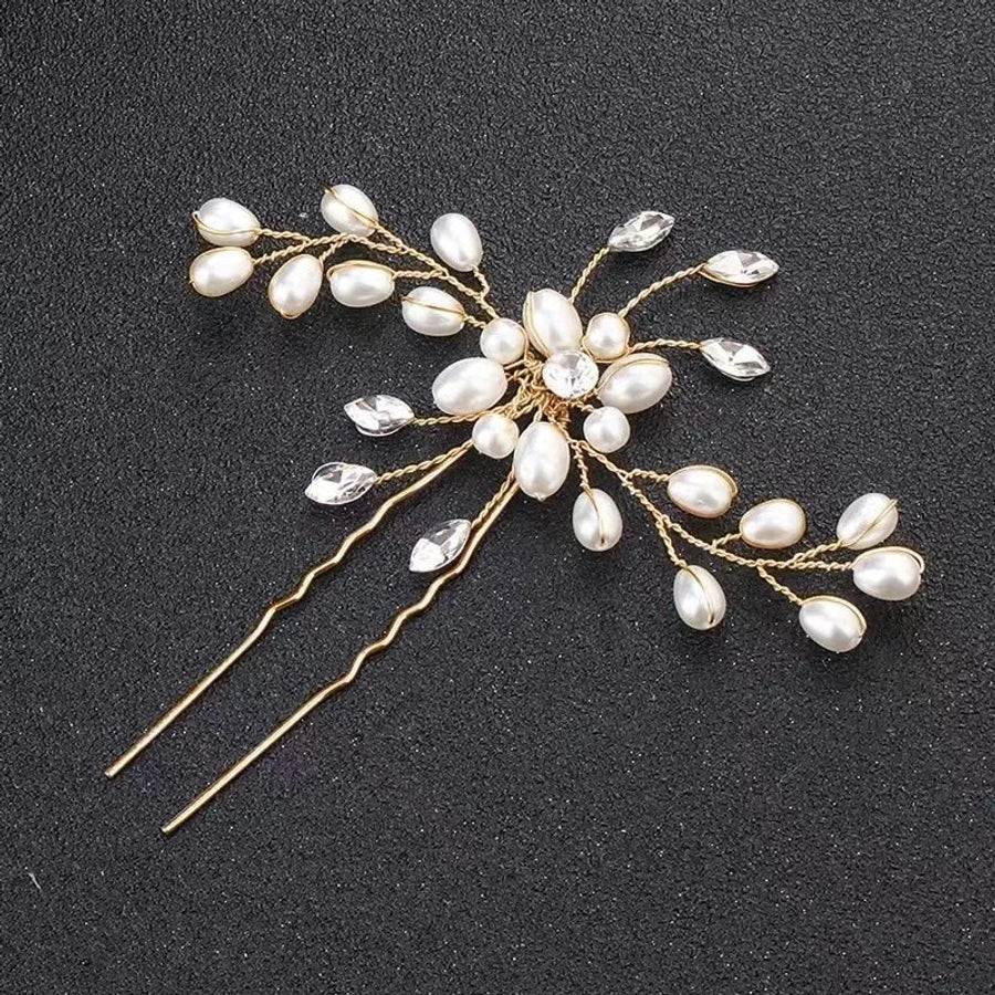 Women's Elegant Solid Color Imitation Pearl Rhinestone Hairpin
