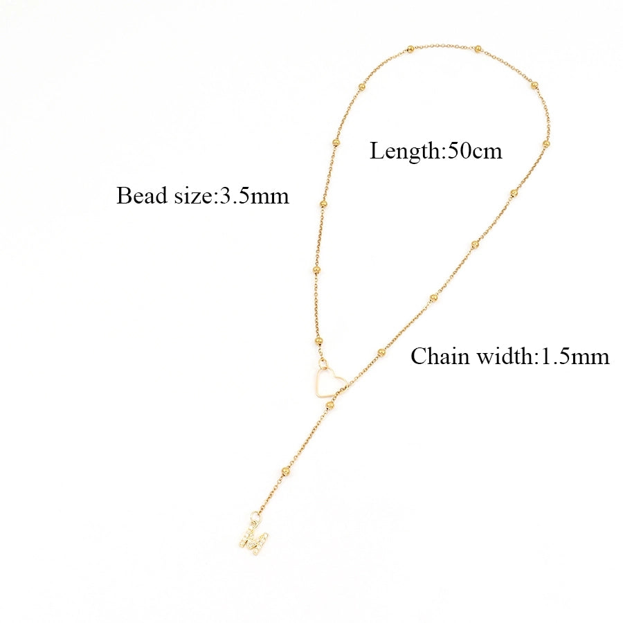 201 Stainless Steel Copper Inlay Letter Zircon Pendant Necklace